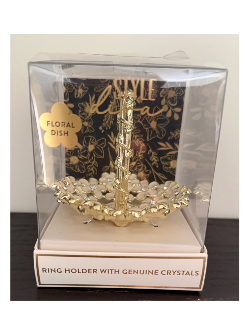 Floral nwt Ring Holder with Crystal Accents